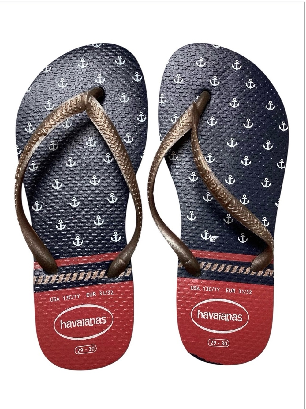 Havaianas Kids Navy Nautical Anchor Print Flip Flops